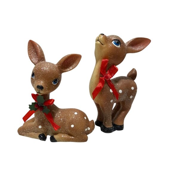 Ceramic Reindeer Figurine Set of 3 Christmas Holiday Decor Deer Figurine Retro - Picture 3 of 10